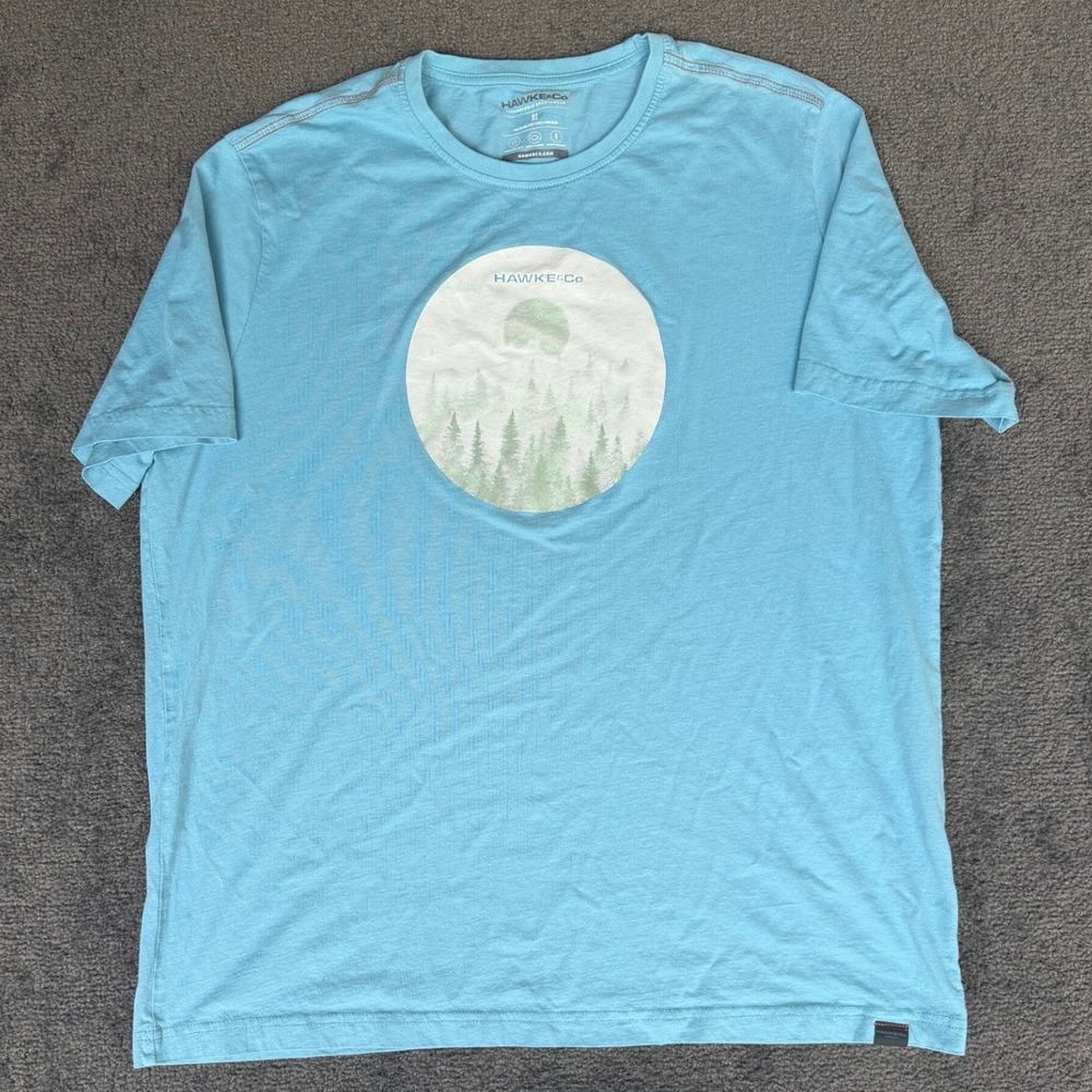 Hawke & Co Mens Graphic T-Shirt XL‎ Light Blue Forest Nature Cotton HSW2205